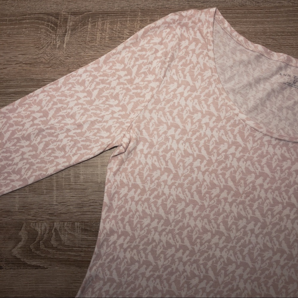 Ann Taylor Long Sleeve Tee Birds On A Wire Medium